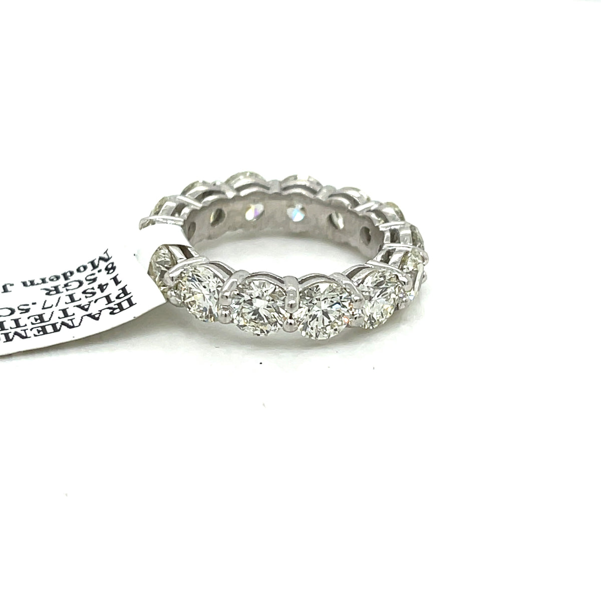 Platinum 7.50CT Diamond Shared Prong Eternity Band, 8.5gm, Size 6.75