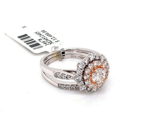 14k Two Tone Gold 1.75 CT Diamond Halo Engagement Ring Set, 5.1gm Size 7