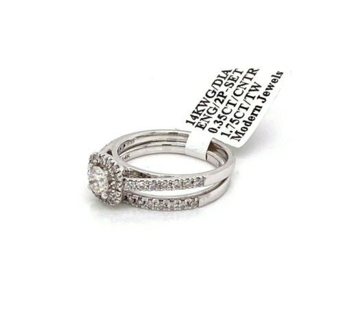 14k White Gold 1.75 CT Diamond Engagement Ring Set, 5.2gm, Size 7