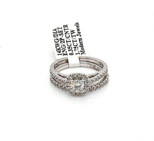 14k White Gold 1.75 CT Diamond Engagement Ring Set, 5.2gm, Size 7