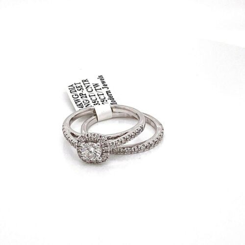 14k White Gold 1.75 CT Diamond Engagement Ring Set, 5.2gm, Size 7