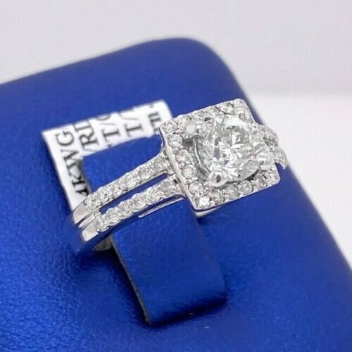 14k White Gold 1.25 CT/TW Diamond Halo Engagement Ring, Size 5, 5.0 g