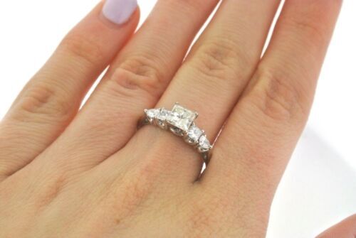 14k White Gold 1.25 CT Princess Diamond Engagement Ring, 3.6gm, Size 8