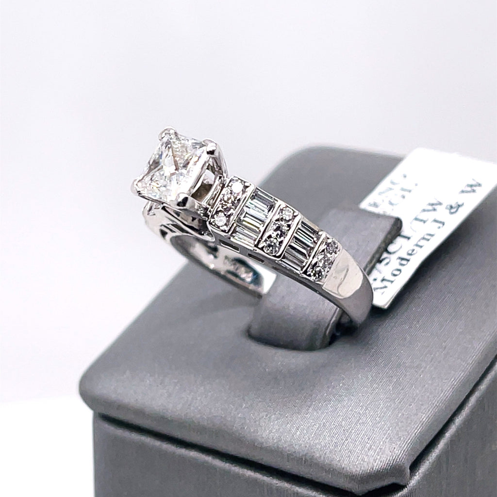14k White Gold 1.00 CT Princess Cut Diamond Engagement Ring,