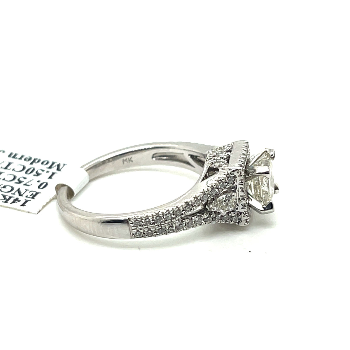 14K White Gold 1.50CT  Princess Diamond Engagement ring, Size 6.75, 4.9g