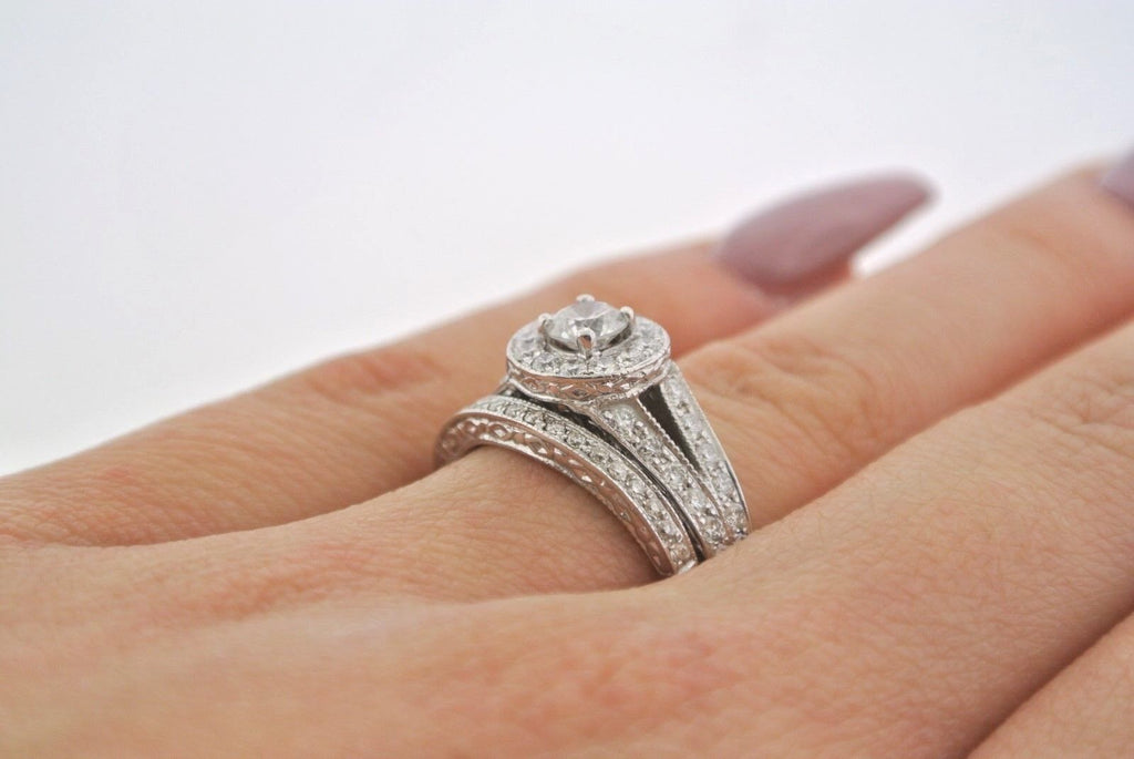 14k White Gold 1.50 CT Diamond Engagement Ring Set, 6.6gm, Size 5.5,
