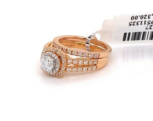 14K Rose Gold 1.50CT Diamond Halo Engagement Ring Set, 6.4G, Size 5
