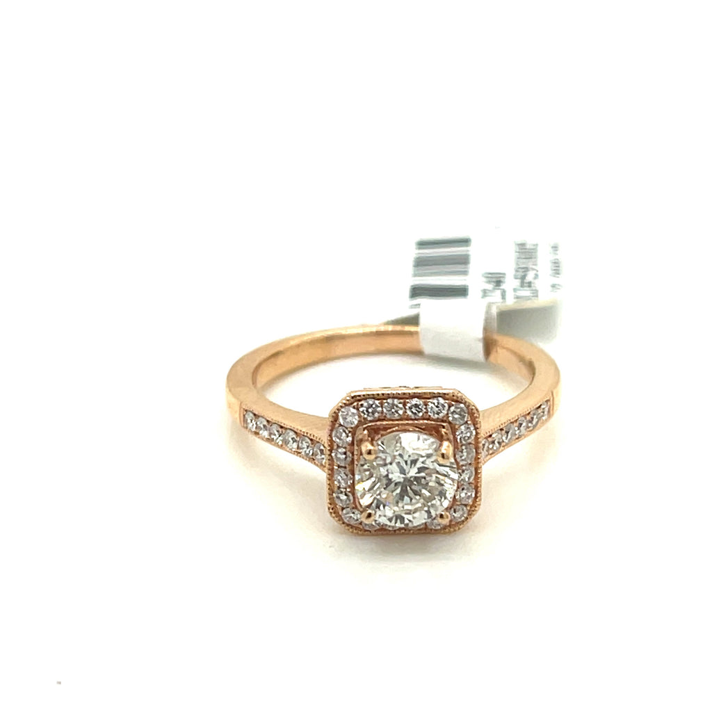 14k Rose Gold 1.25 ct Diamond Halo Engagement Ring, 3.4gm, Size 6.25
