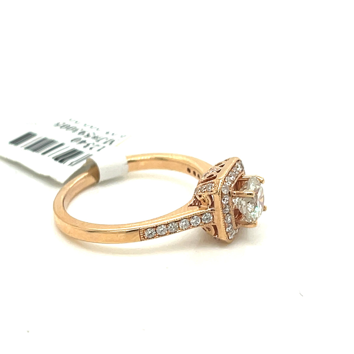 14k Rose Gold 1.25 ct Diamond Halo Engagement Ring, 3.4gm, Size 6.25
