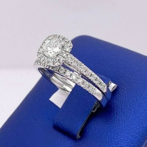 14k White Gold 1.15 CT Diamond Engagement Ring Set, 5.3 g, Size 7,