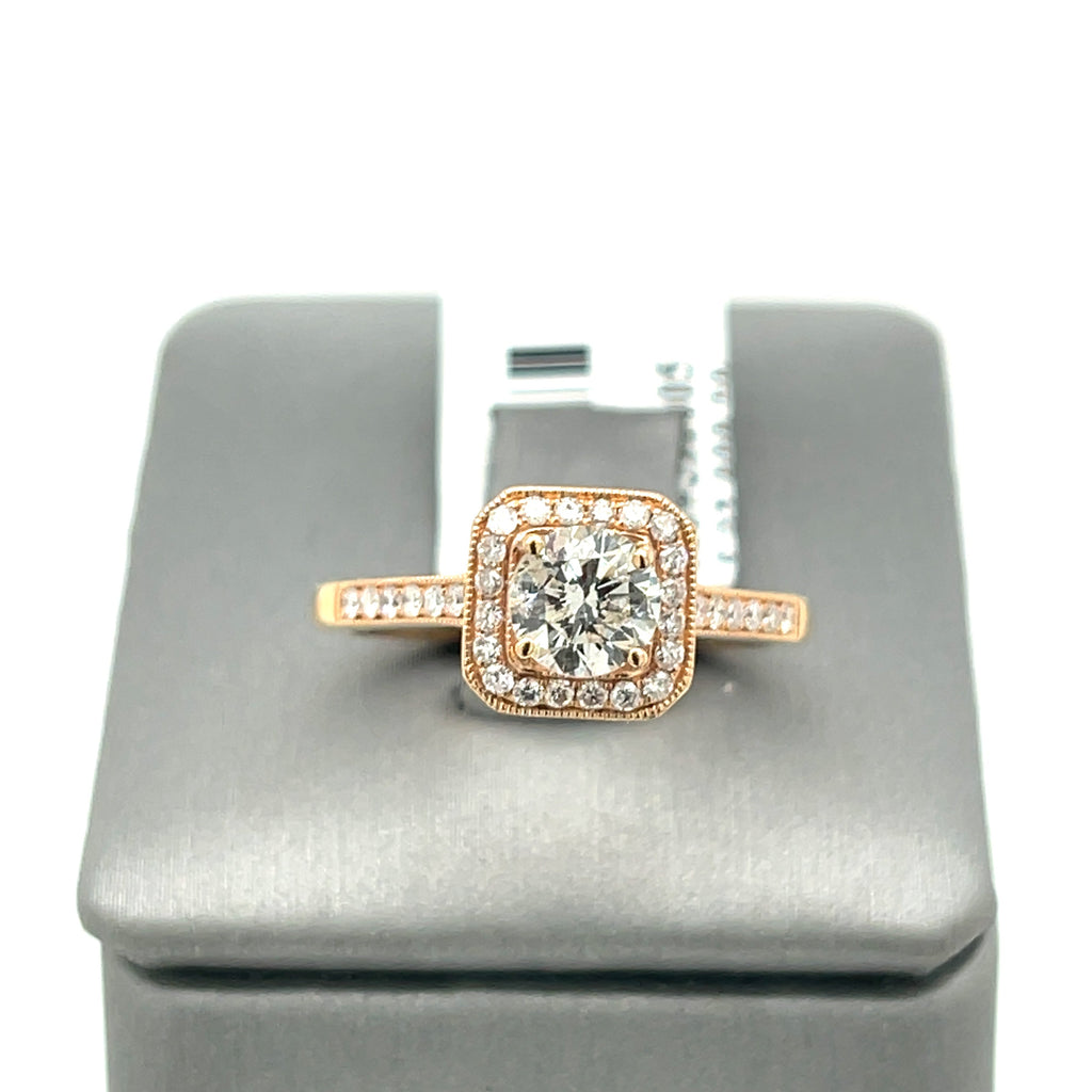 14k Rose Gold 1.25 ct Diamond Halo Engagement Ring, 3.4gm, Size 6.25