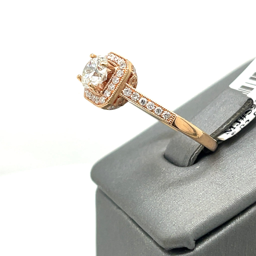 14k Rose Gold 1.25 ct Diamond Halo Engagement Ring, 3.4gm, Size 6.25