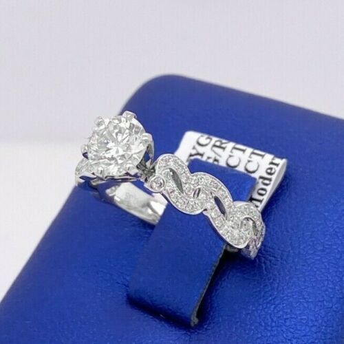 14k White Gold 1.25 CT/TW Diamond Double Row Twist Engagement Ring 4.1g