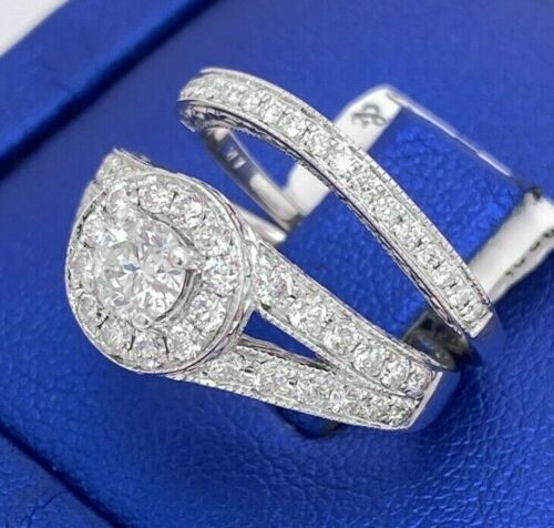 14k White Gold 1.50 CT Diamond Engagement Ring Set, 6.6gm, Size 5.5,