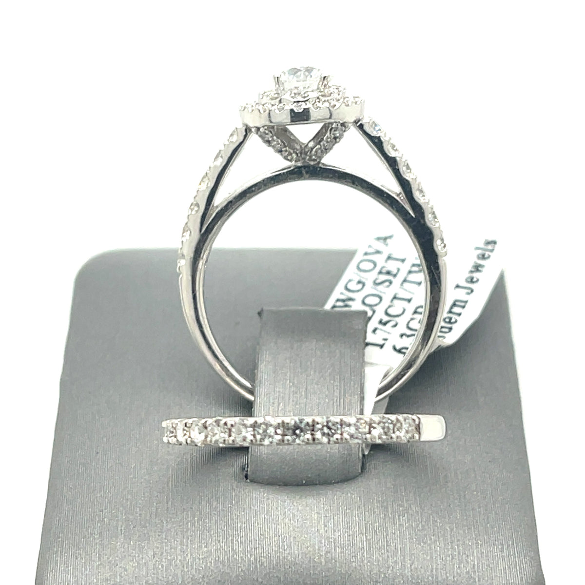 14k White Gold 1.75 CT Diamond Oval Halo Engagement Ring set, Size 7