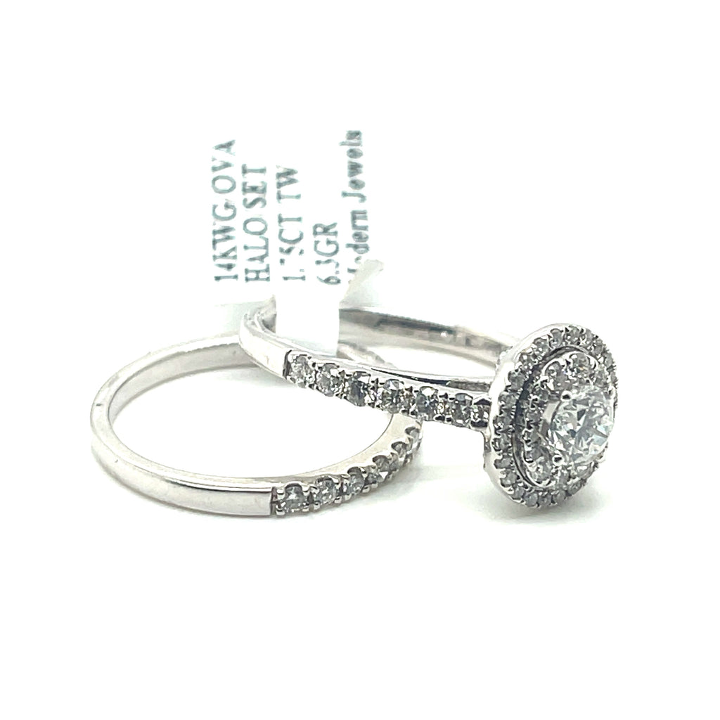 14k White Gold 1.75 CT Diamond Oval Halo Engagement Ring set, Size 7