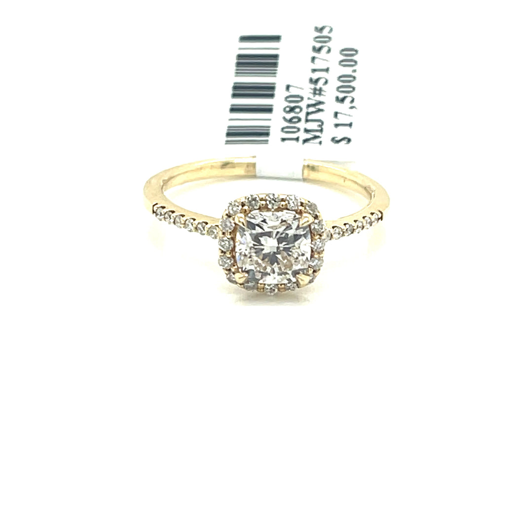 14k Yellow Gold 1.25 Ct Diamond Cushion Cut Engagement Ring, Size 6.5