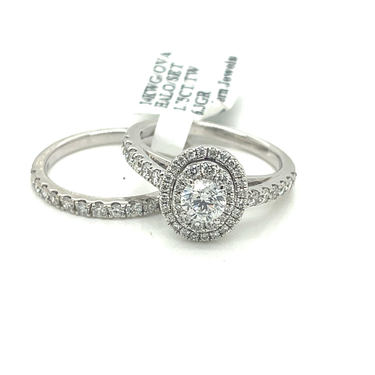 14k White Gold 1.75 CT Diamond Oval Halo Engagement Ring set, Size 7