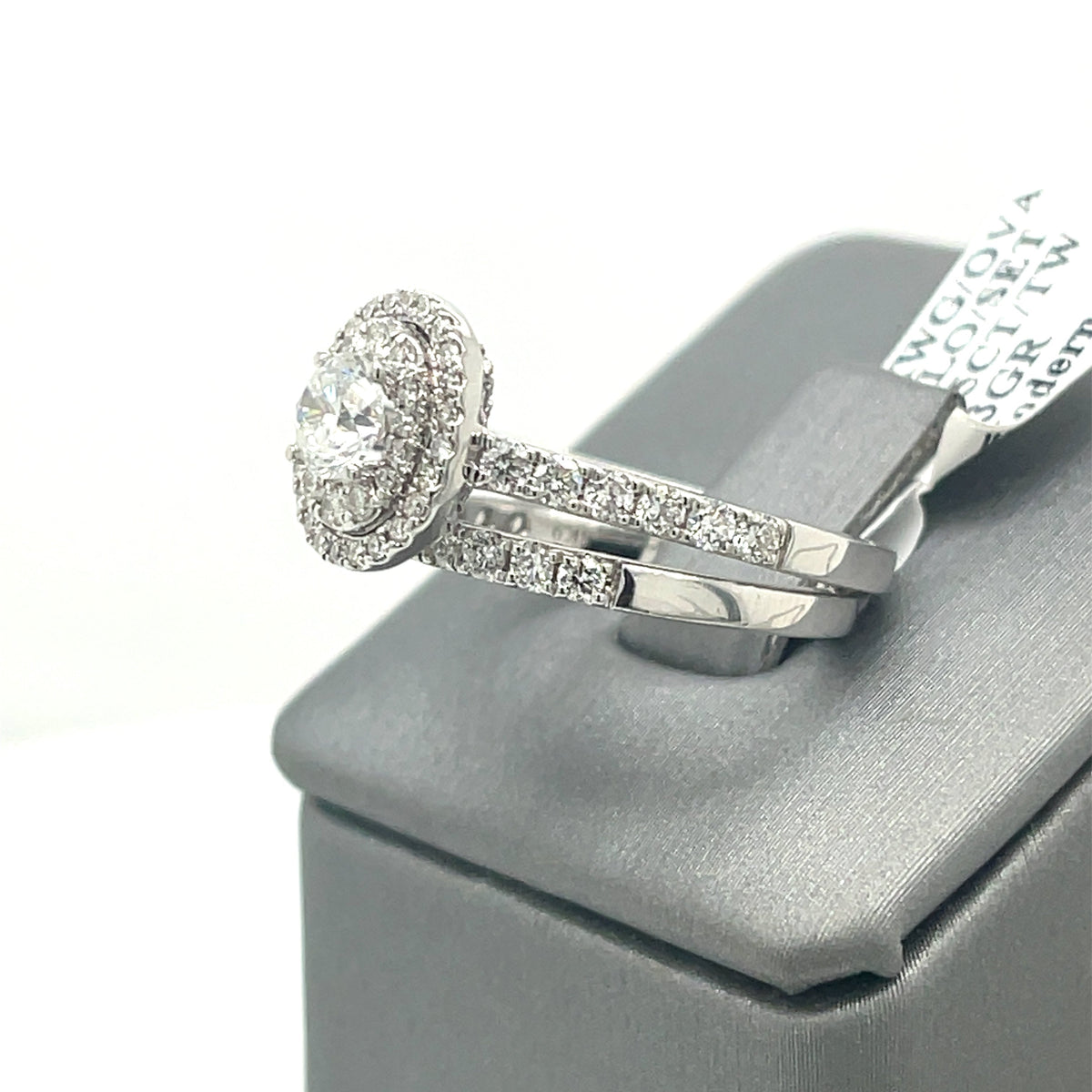 14k White Gold 1.75 CT Diamond Oval Halo Engagement Ring set, Size 7