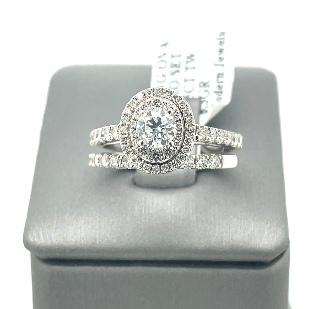 14k White Gold 1.75 CT Diamond Oval Halo Engagement Ring set, Size 7