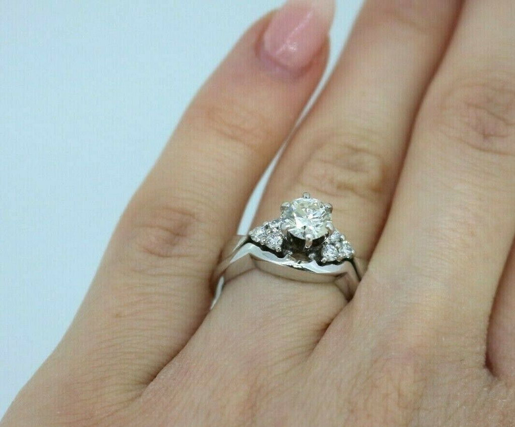 14k White Gold 1.00 CT Diamond Engagement Ring Set, 6.4gm, Size 5.5