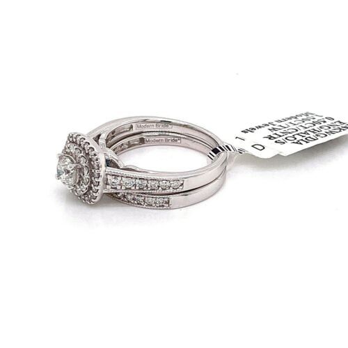 14k White Gold 1.50 CT Diamond Halo Engagement Ring Set, 6.3gm, Size 7