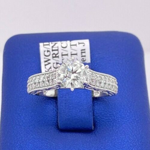 14k White Gold 1.45 CT Diamond Engagement Ring, 4.1gm, Size 6.75