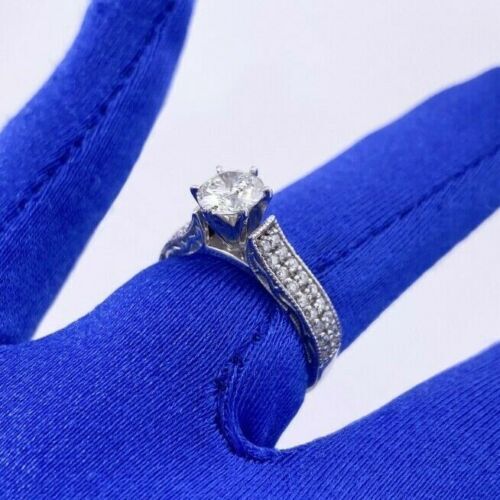14k White Gold 1.45 CT Diamond Engagement Ring, 4.1gm, Size 6.75