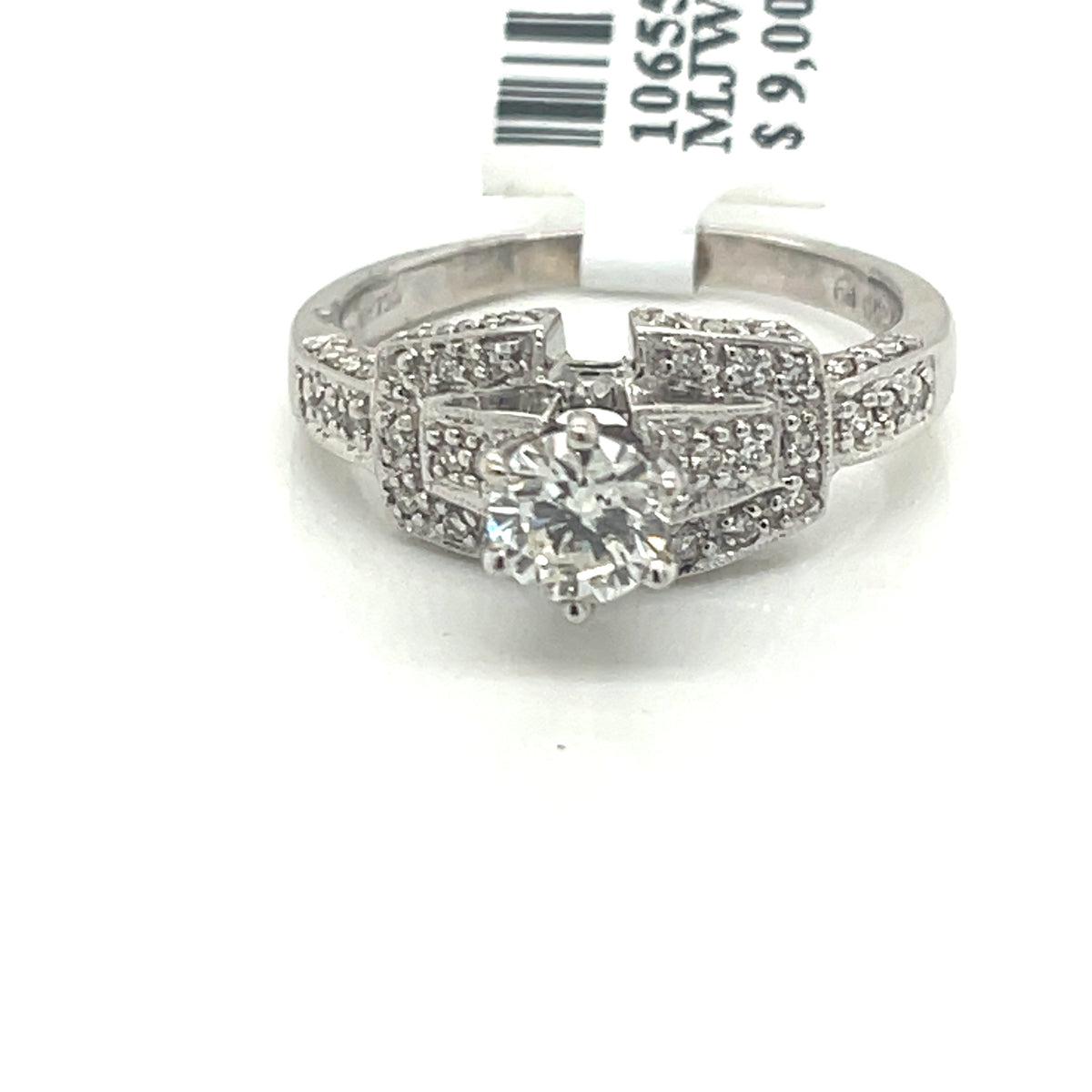 18K WHITE GOLD 1.10CT ROUND CUT DIAMOND ENGAGEMENT RING SIZE 8.5, 5.9g