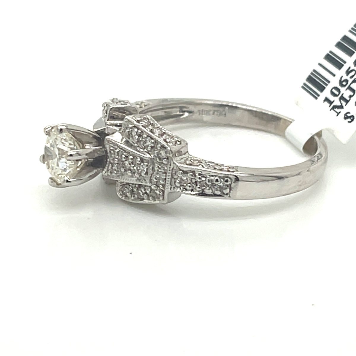 18K WHITE GOLD 1.10CT ROUND CUT DIAMOND ENGAGEMENT RING SIZE 8.5, 5.9g