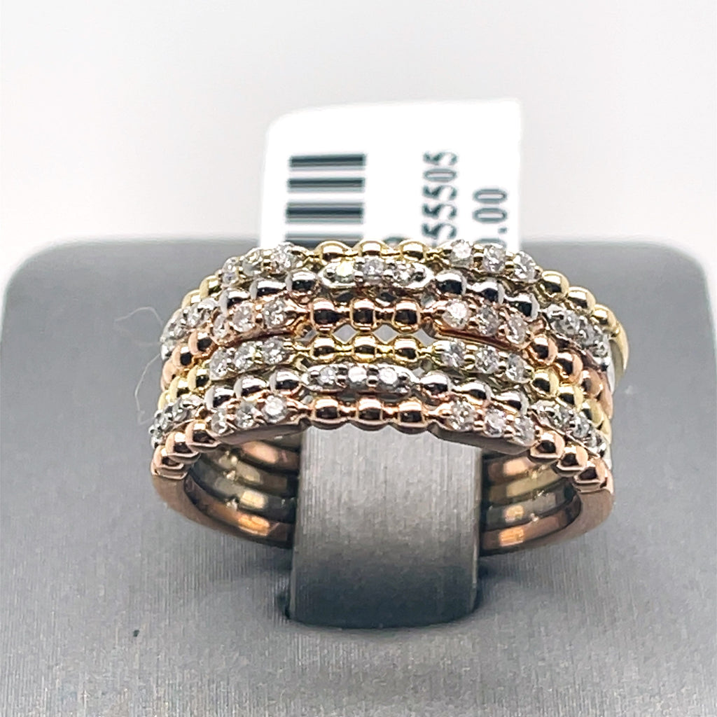 Fancy Stackable 10k Tri-Color Gold 0.50 CT Diamond Ladies Ring 6.1gm, 6.75Size