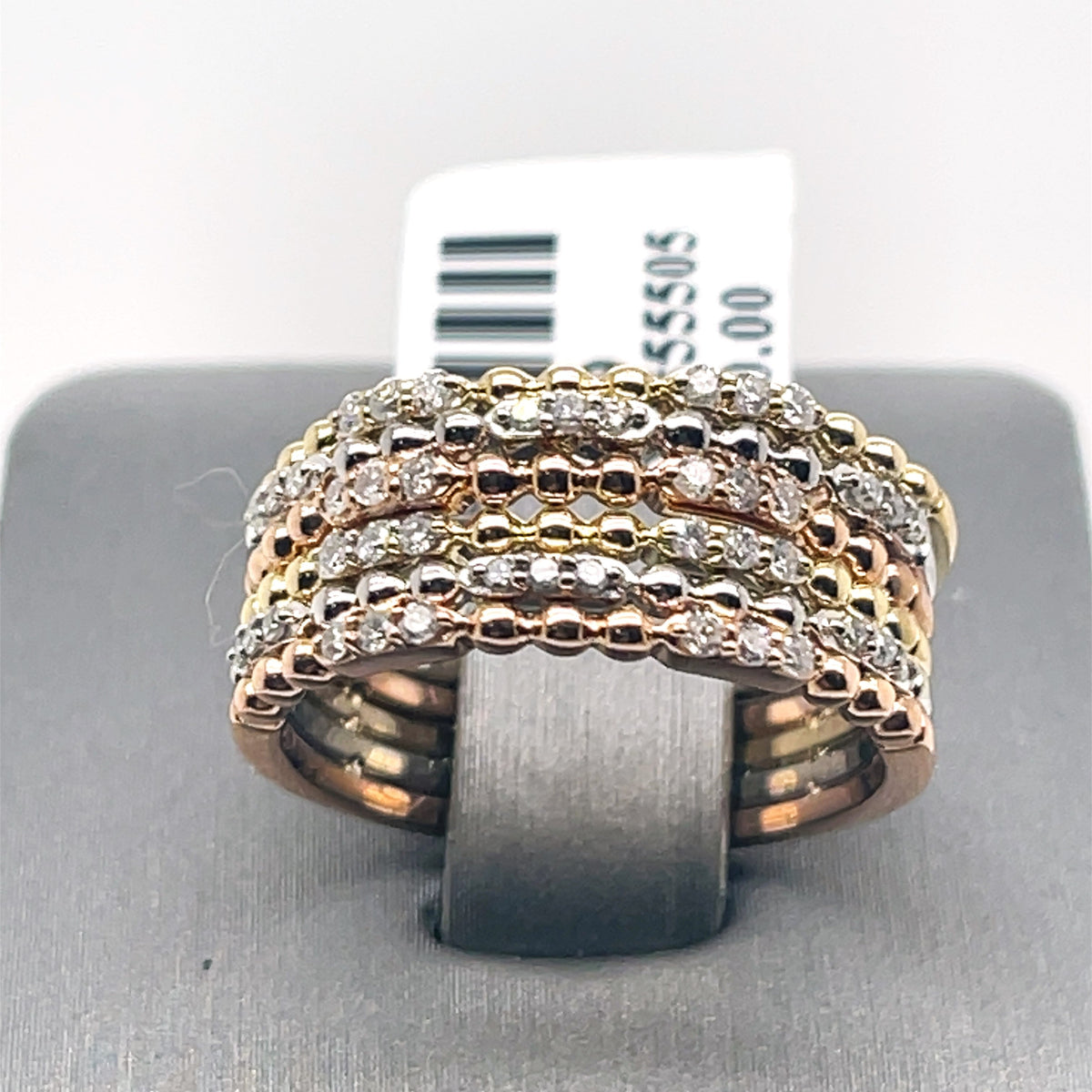 Fancy Stackable 10k Tri-Color Gold 0.50 CT Diamond Ladies Ring 6.1gm, 6.75Size