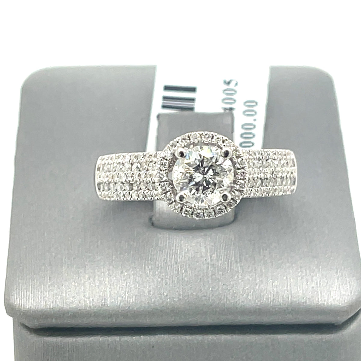 14k White Gold 1.31 CT Diamond Round Halo Engagement Ring, Size 6.5