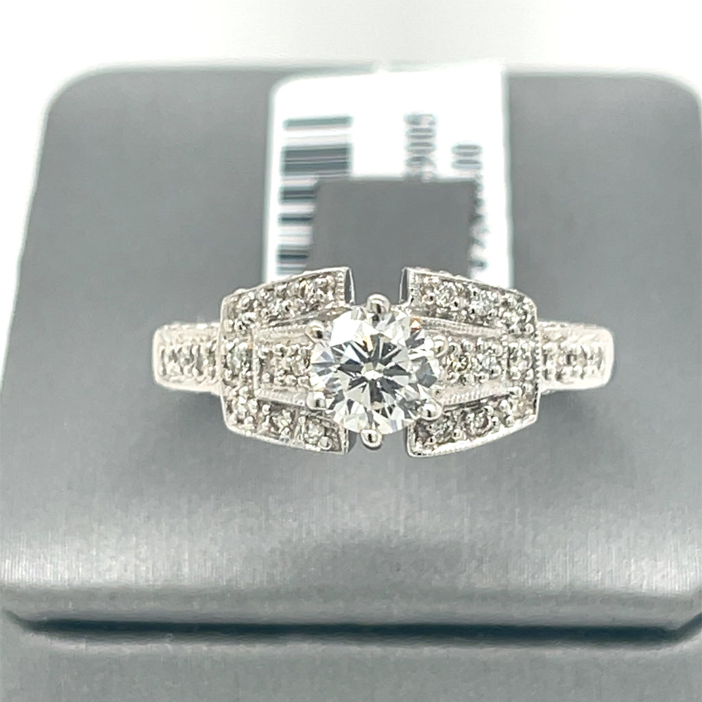 18K WHITE GOLD 1.10CT ROUND CUT DIAMOND ENGAGEMENT RING SIZE 8.5, 5.9g