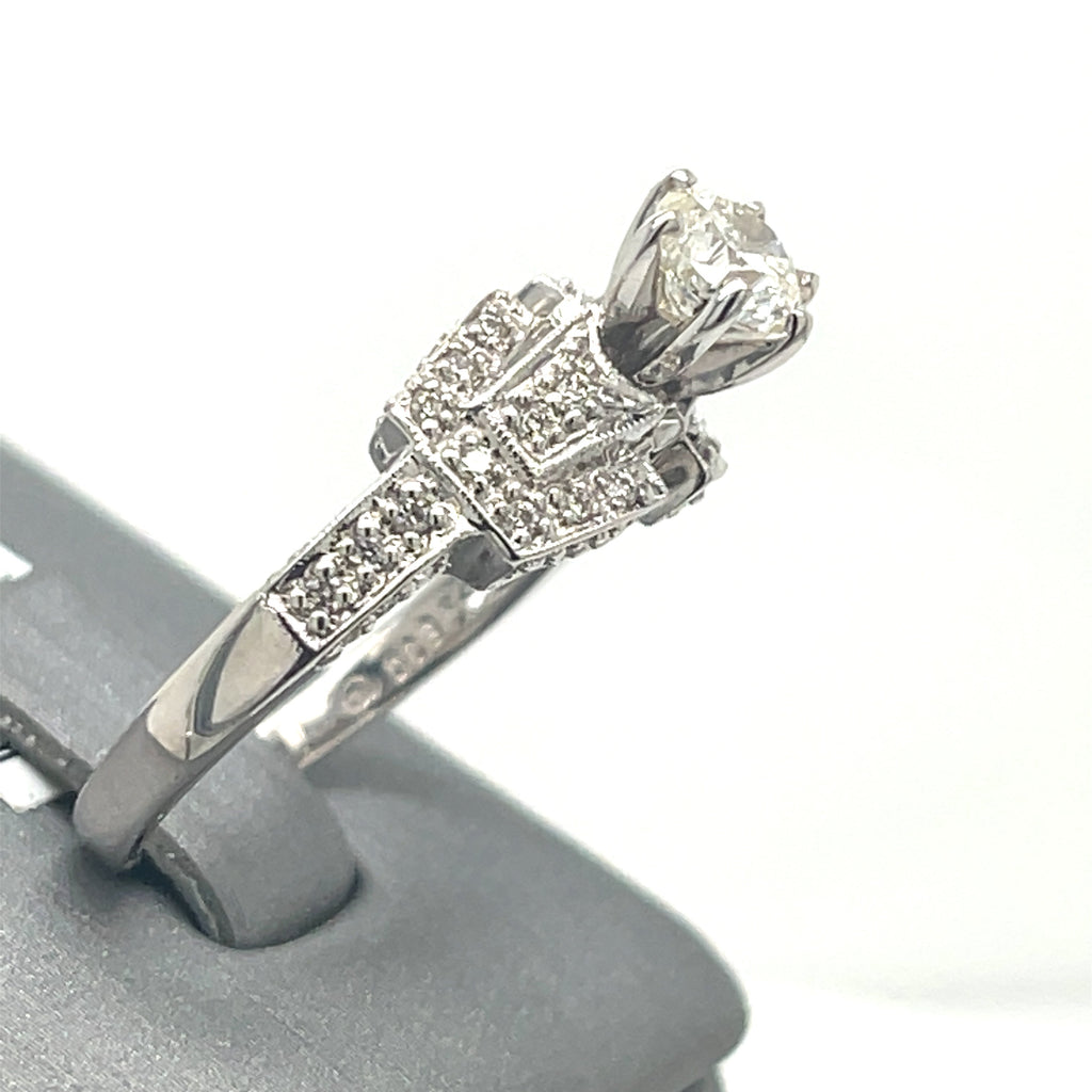 18K WHITE GOLD 1.10CT ROUND CUT DIAMOND ENGAGEMENT RING SIZE 8.5, 5.9g