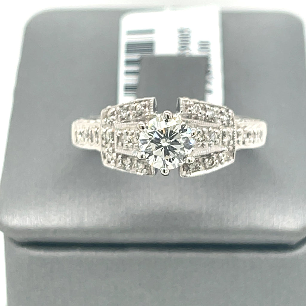 18K WHITE GOLD 1.10CT ROUND CUT DIAMOND ENGAGEMENT RING SIZE 8.5, 5.9g