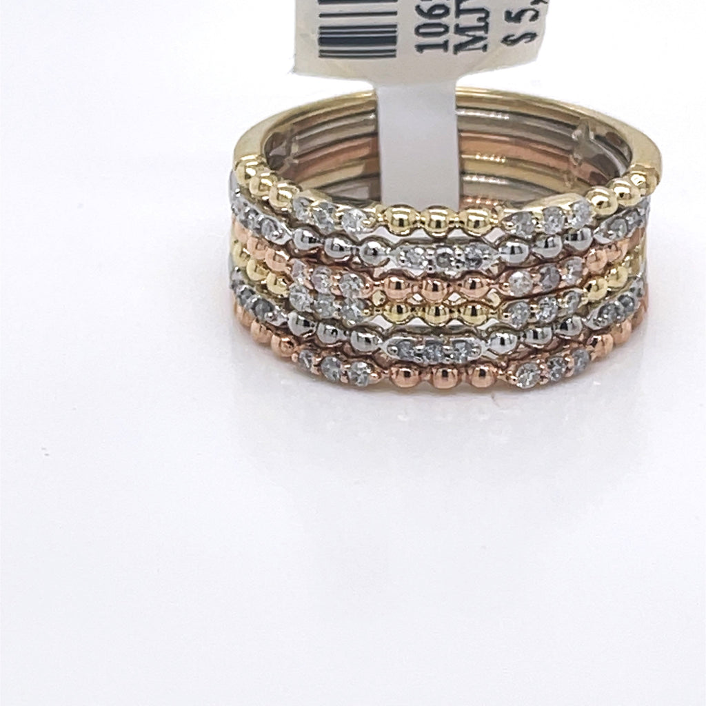 Fancy Stackable 10k Tri-Color Gold 0.50 CT Diamond Ladies Ring 6.1gm, 6.75Size