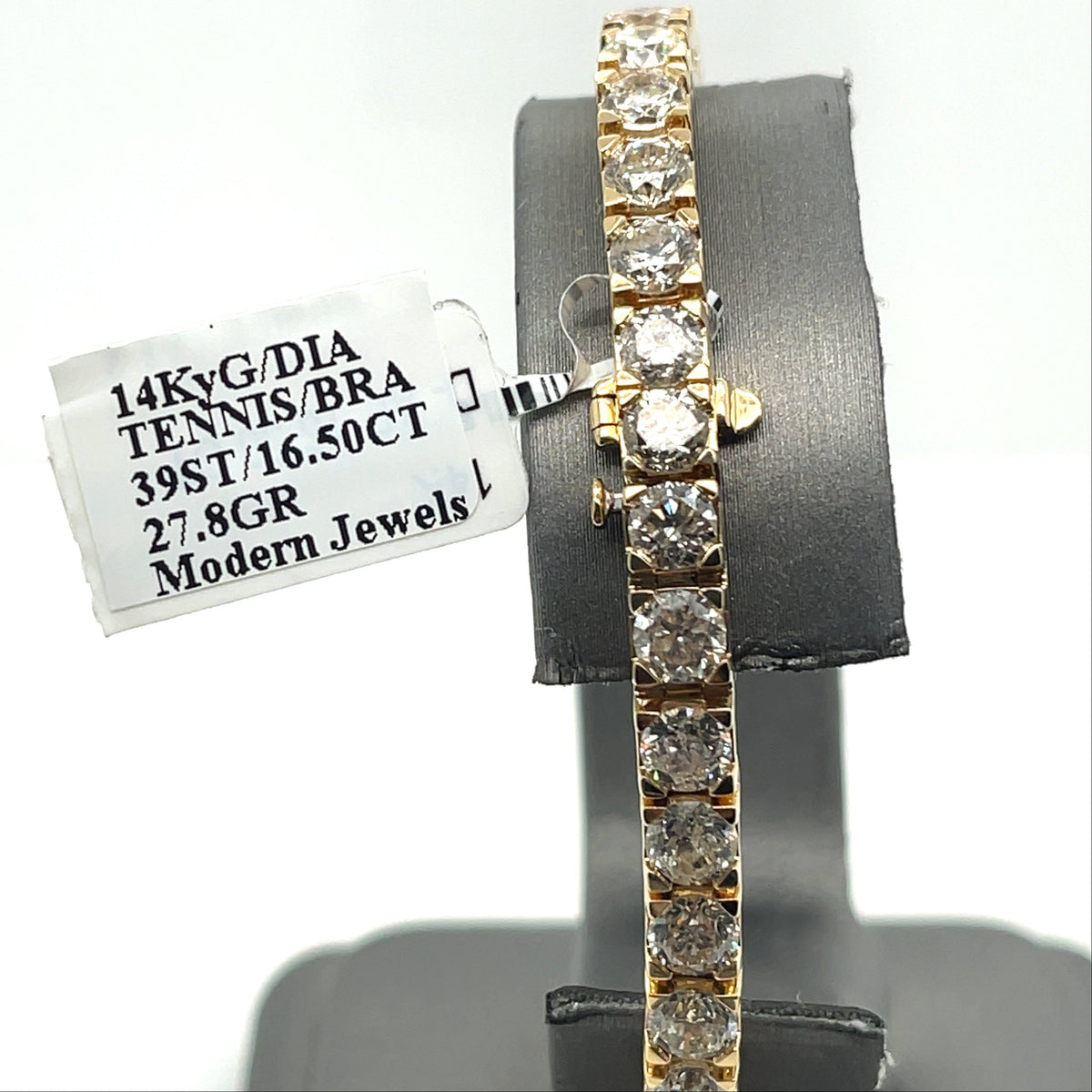 14k Yellow Gold 16.50 CT Diamond Tennis Ladies Bracelet, 27.8g, 7.25", S15705