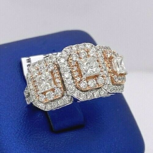14k Two Tone Gold 3.00 CT Diamond Past Present Future Ring, 8.3gm