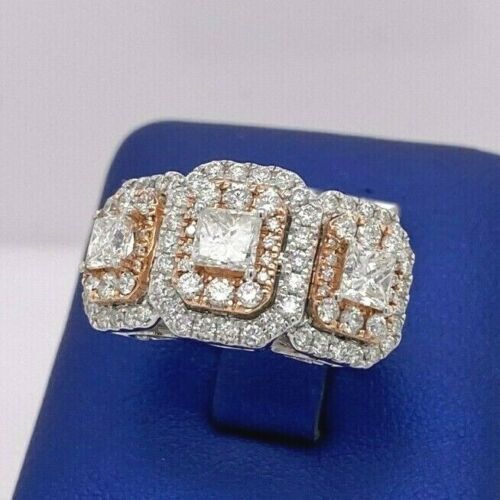 14k Two Tone Gold 3.00 CT Diamond Past Present Future Ring, 8.3gm