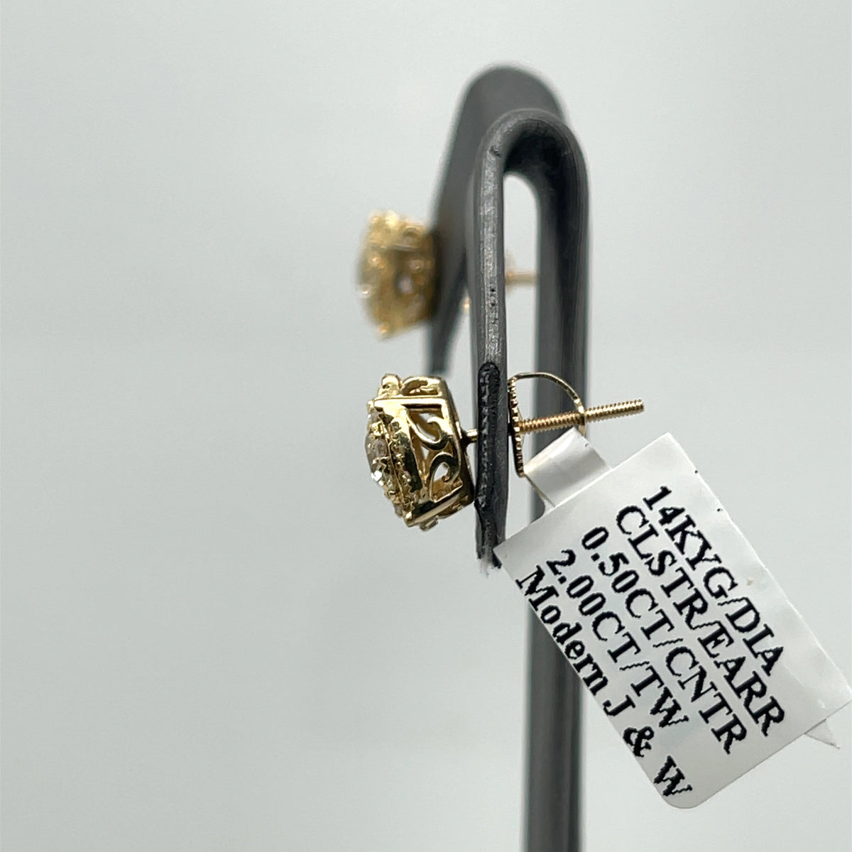 14k Yellow Gold 2.00 CT Diamond Cluster diamond Earrings, 2.8G