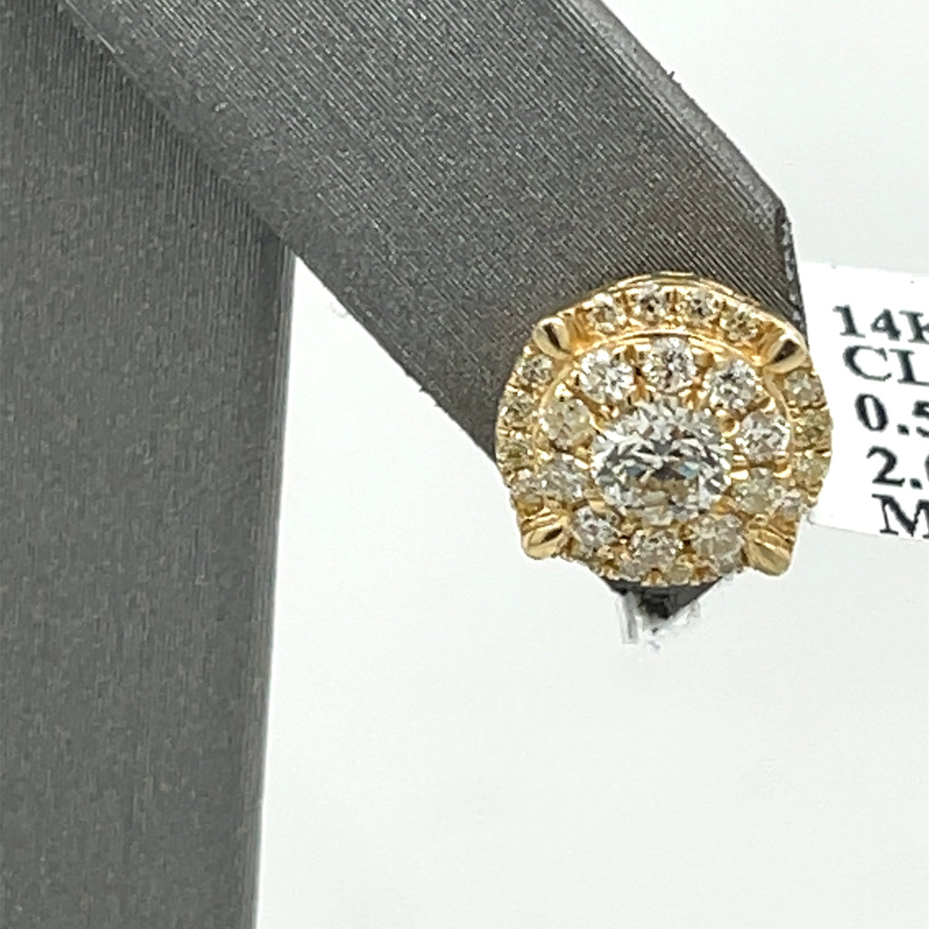 14k Yellow Gold 2.00 CT Diamond Cluster diamond Earrings, 2.8G