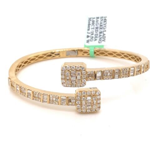 14k Yellow Gold 3.00 CT Diamond Fancy Bangle Bracelet, 19.5g