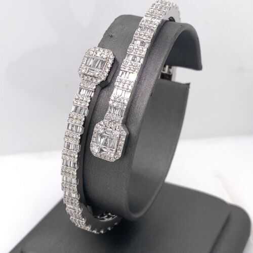 14k White Gold 5.13 CT Diamond Fancy Bangle Bracelet, 21.5g
