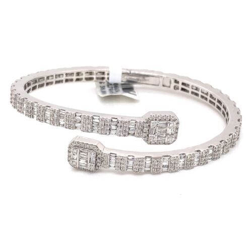 14k White Gold 5.13 CT Diamond Fancy Bangle Bracelet, 21.5g