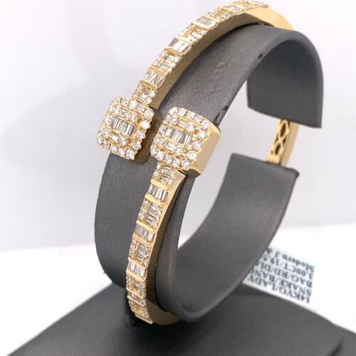 14k Yellow Gold 3.00 CT Diamond Fancy Bangle Bracelet, 19.5g