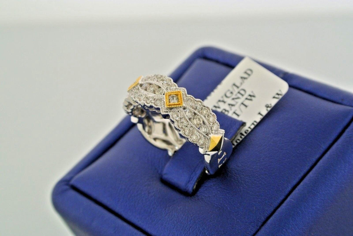 14k Two Tone 1.00 CT Diamond Ladies Band, 5.2gm, Size 7