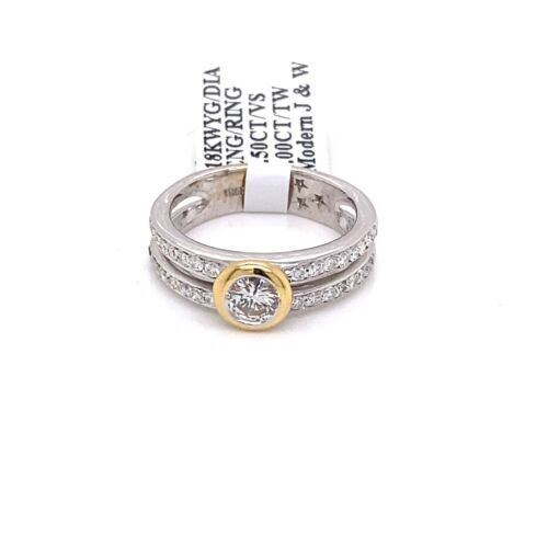 18k Two Tone Gold 1.00 CT Diamond Engagement Ring, 5.3g, Size 5.75