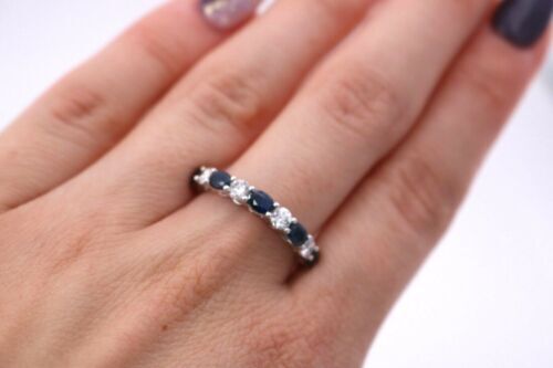 14k White Gold 1.50 CT Diamond & Sapphire Ladies Band