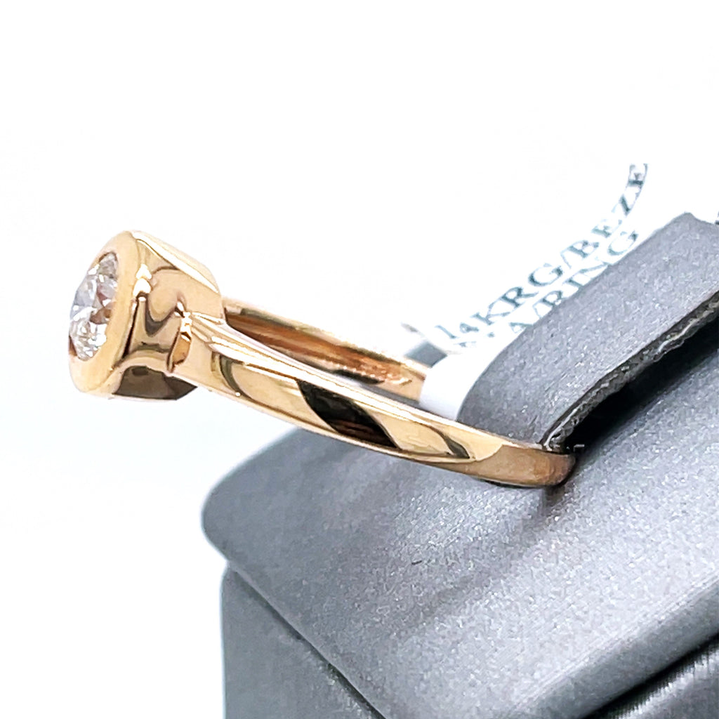 14K Rose Gold 0.60 CT Bezel Diamond Engagement Ring, 2.8g, Size 7.25